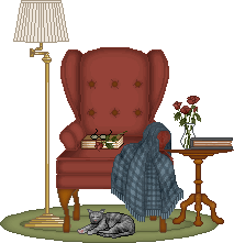 Cozy chair with all the things you need to enjoy a good book!