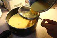 pour the mixture in the pan