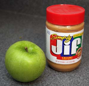 One of the best snacks ever: an apple and peanut butter.