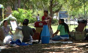 Musicians play during Krishna lunch.