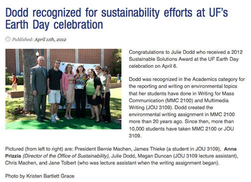 Professor Dodd recognized for sustainability efforts at UF