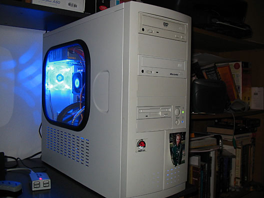 case window with room lights on