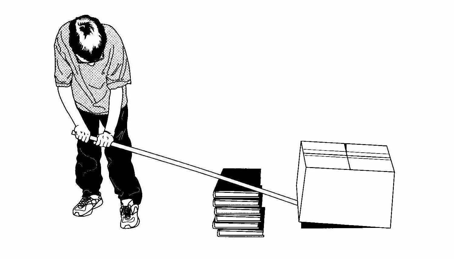 boy lifting books with ruler as a class 1 lever
