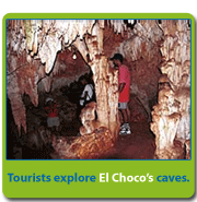 Tourists explore El Choco's caves